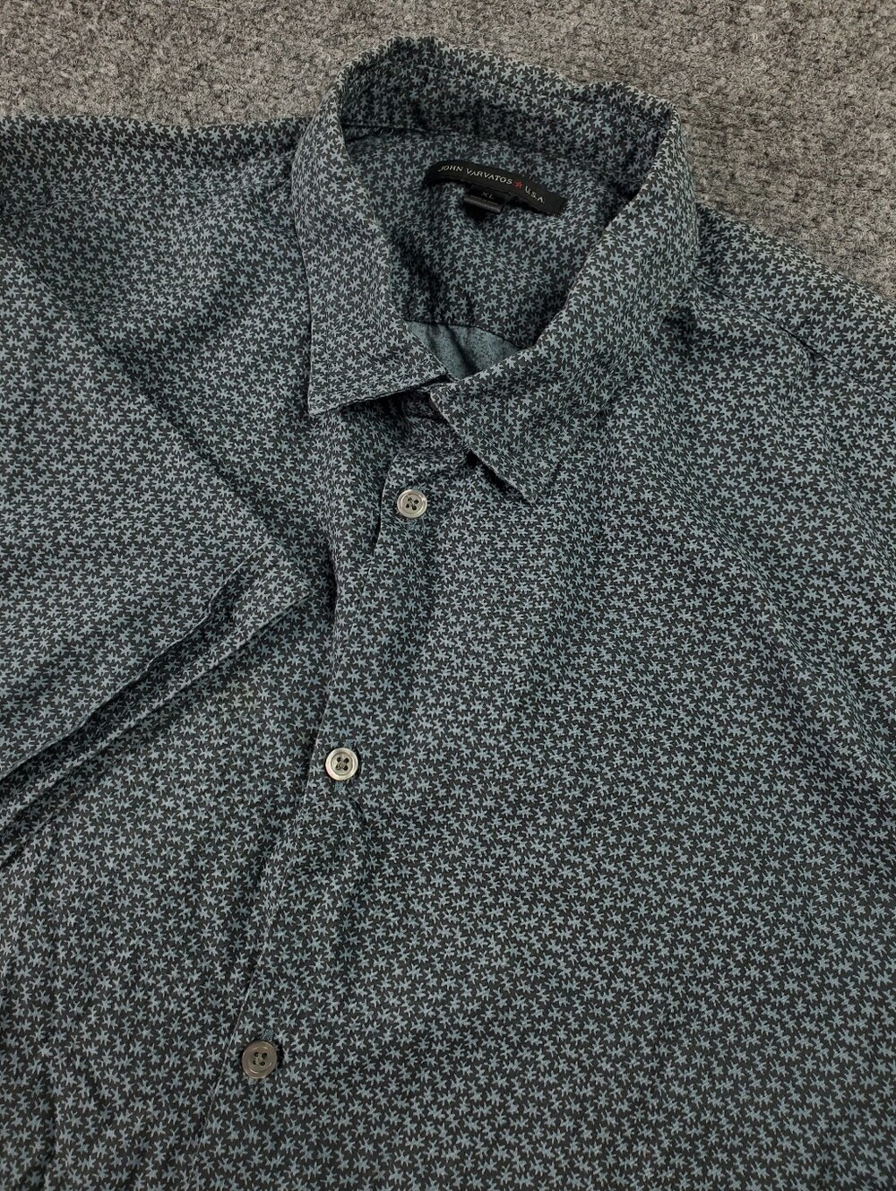 John Varvatos Star USA Shirt XL Slim Geometric Print Short Sleeve Spread Collar